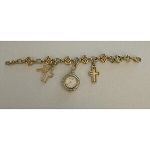 Waltham Charm Bracelet Watch Gold Tone With Crosses Women's Watch